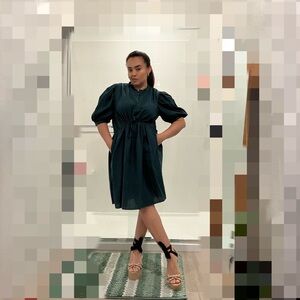 A New Day Forest Green Puff Sleeve Midi Dress